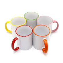 11oz stoneware  subliamtion mug white coating mug color rim and handle